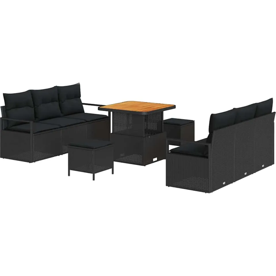 vidaXL Tuinbankenset 9 st Zwart poly rattan, foto 4