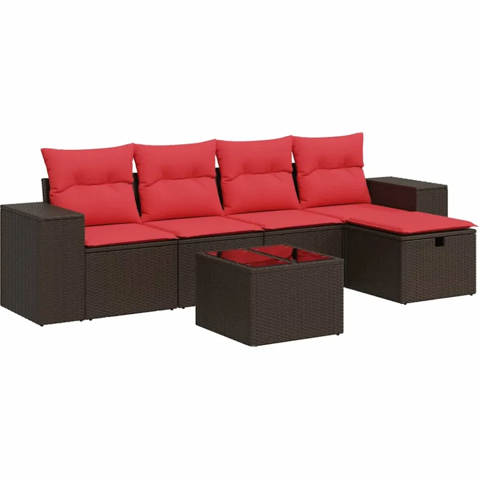 vidaXL 6-delige Loungeset met kussens poly rattan bruin, foto 3