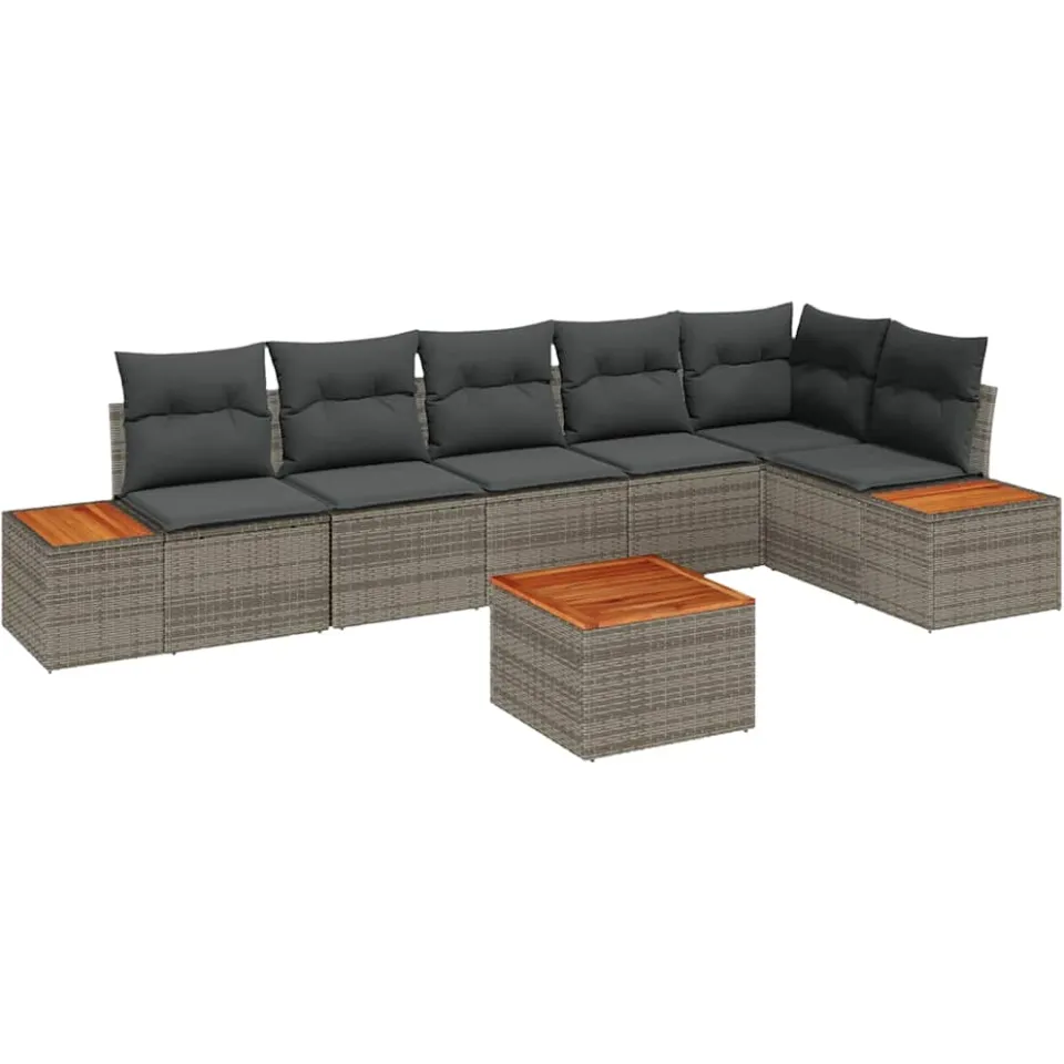 vidaXL Tuinbankenset 7 st Grijs Poly riet