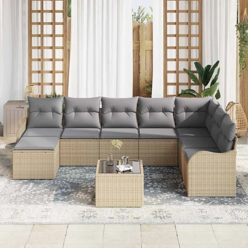 vidaXL Tuin Sofa Set 9 st Beige en Licht Grijs poly rattan, foto 3