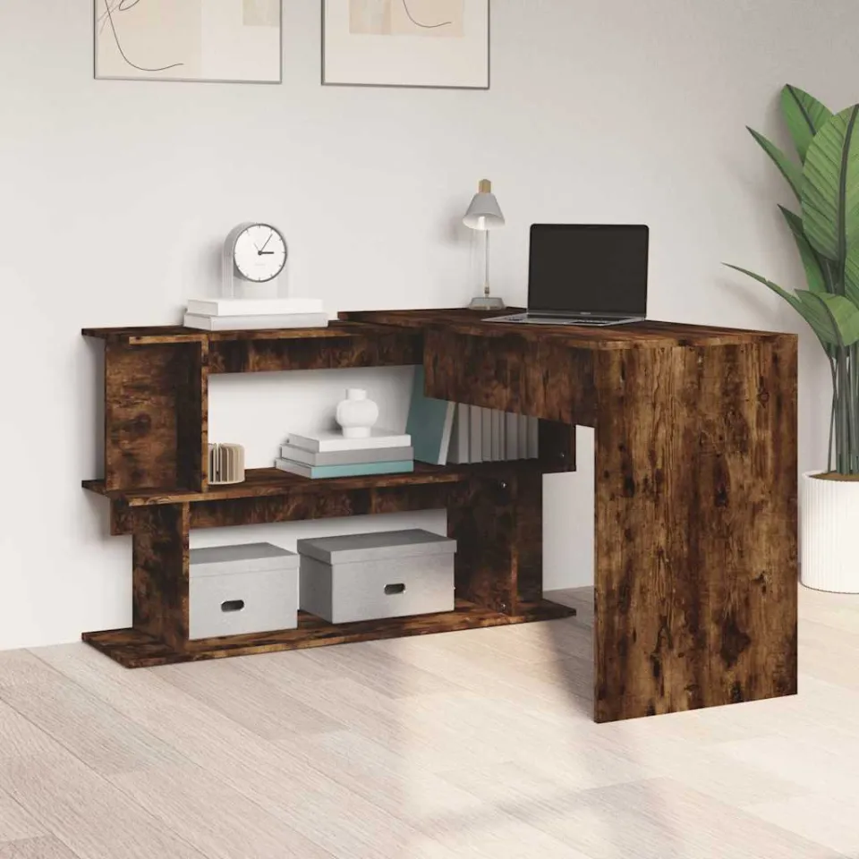 vidaXL Hoekbureau 200x50x76 cm bewerkt hout gerookt eikenkleur, foto 2
