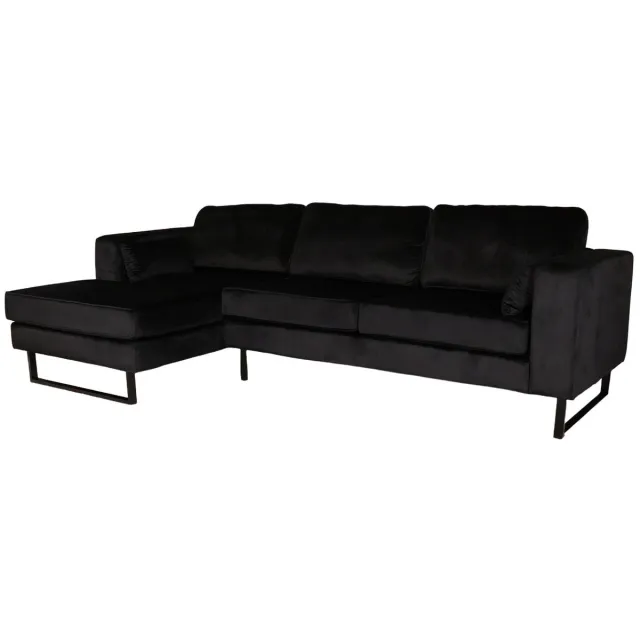 Lizzely Garden & Living Hoekbank Tavero zwart velvet bank 280cm links loungebank hoeksalon