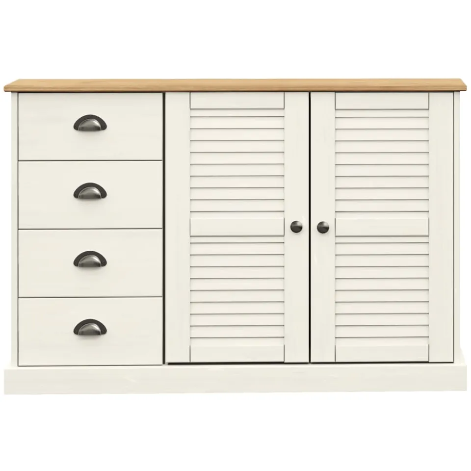 vidaXL Dressoir met lades VIGO 113x40x75 cm massief grenenhout wit, foto 4