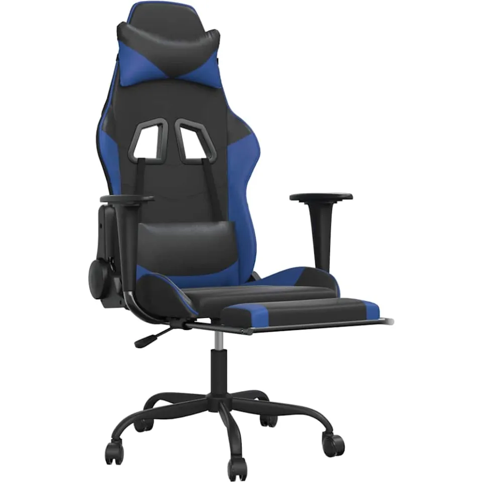 vidaXL Gamestoel met voetensteun kunstleer zwart en blauw, foto 4