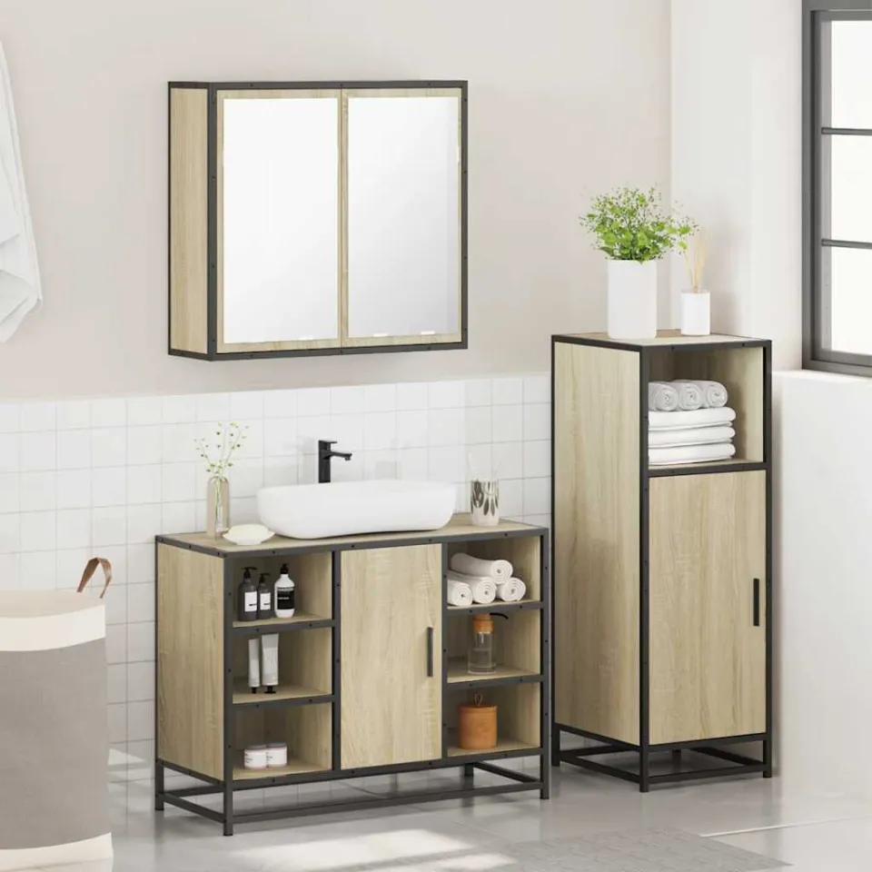 vidaXL 3-delige Badkamermeubelset bewerkt hout sonoma eikenkleurig, foto 4