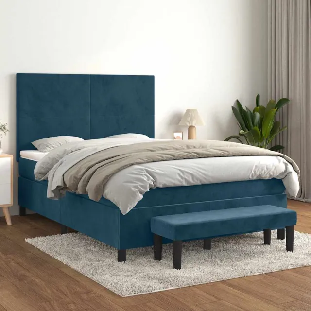 vidaXL Boxspring met matras fluweel donkerblauw 140x200 cm blauw