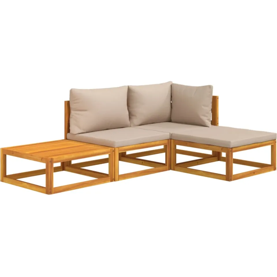 vidaXL 4-delige Loungeset met kussens massief hout taupe Bruin