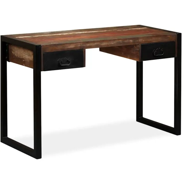 vidaXL Bureau met 2 lades 120x50x76 cm massief gerecycled hout Meerkleurig