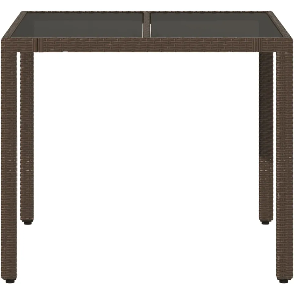 vidaXL Tuintafel met glazen blad 90x90x75 cm poly rattan bruin, foto 4