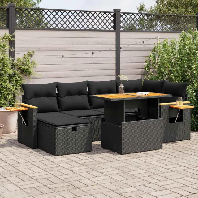 vidaXL 8-delige Loungeset met kussens poly rattan zwart, foto 2