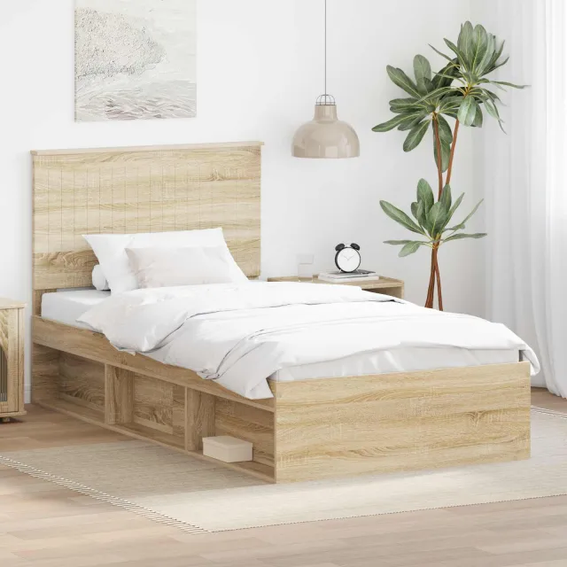 vidaXL Bedframe Sonoma Eiken 100 x 200 cm Massief grenenhout Bruin
