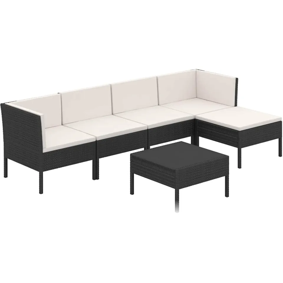 vidaXL 6-delige Loungeset met kussens poly rattan zwart, foto 3