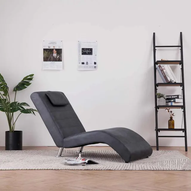vidaXL Chaise longue met kussen kunstsuède grijs, foto 2