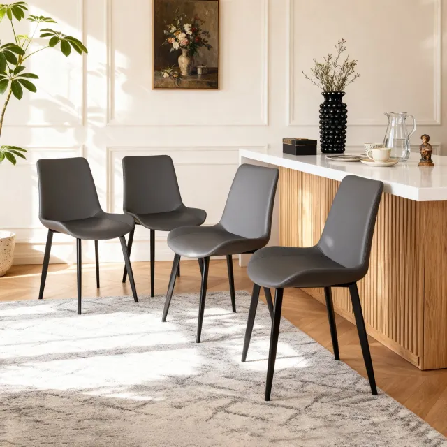 Clruro Eetkamerstoelen - 4 Stuks - Ergonomisch met Gewatteerde Zitting - Kunstleer en Staal - Grijs