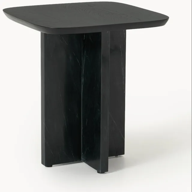 Westwing Collection Bijzettafel Naida van eikenhout en marmer Zwart