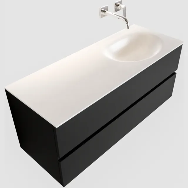 Boss & Wessing Badkamermeubel Solid Surface BWS Stockholm 120x45 cm Mat Zwart Urban Rechts (0 kraangaten)