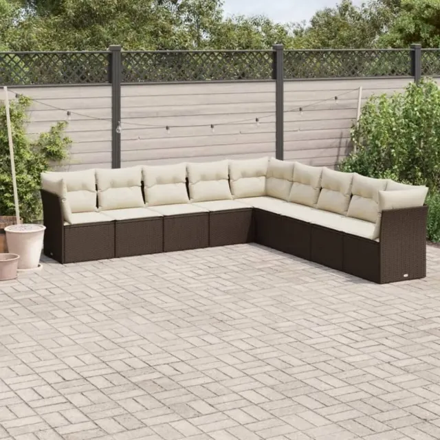 vidaXL 9-delige Loungeset met kussens poly rattan bruin, foto 2