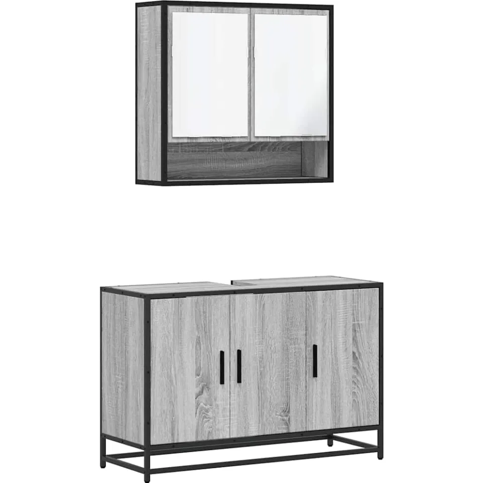 vidaXL 2-delige Badkamermeubelset bewerkt hout grijs sonoma eikenkleur, foto 3