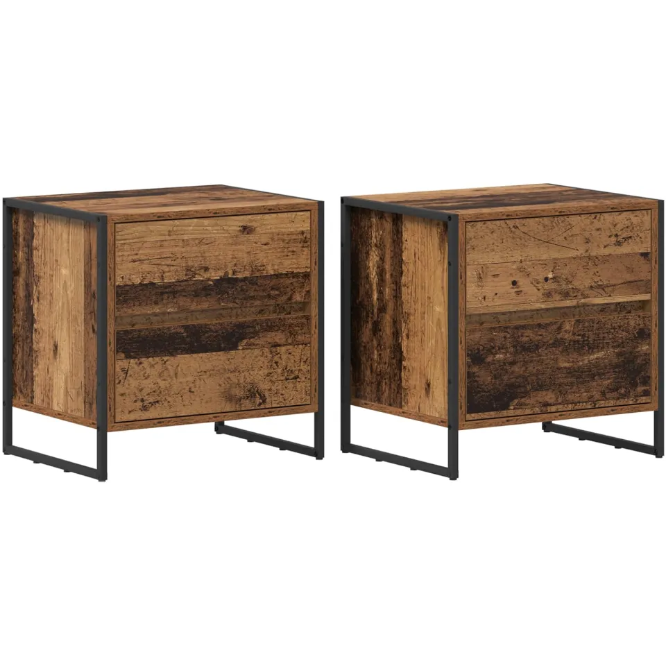 vidaXL Nachtkastje 2 st Oud Hout 50 x 39,5 x 50 cm Bewerkt hout bruin, foto 3
