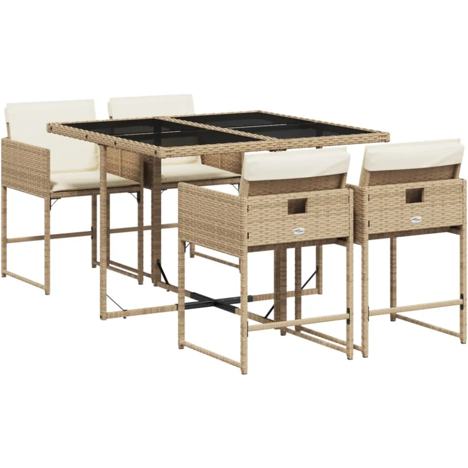 vidaXL 5-delige Tuinset met kussens poly rattan beige, foto 3