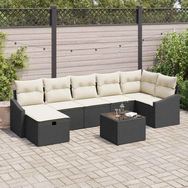 vidaXL Bankstel 7 st poly rattan Zwart