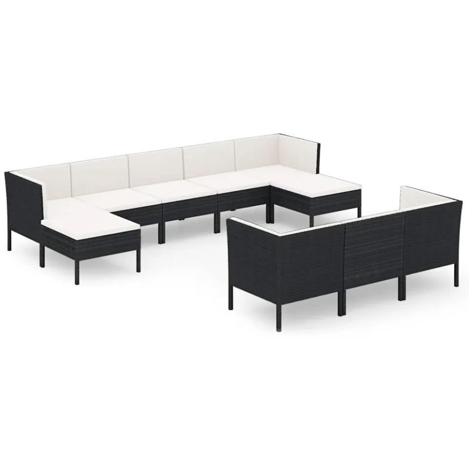 vidaXL 10-delige Loungeset met kussens poly rattan zwart, foto 3
