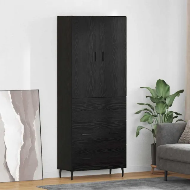 vidaXL Hoge kast 2 st Zwart eiken 69,5 x 34 x 180 cm Bewerkt hout