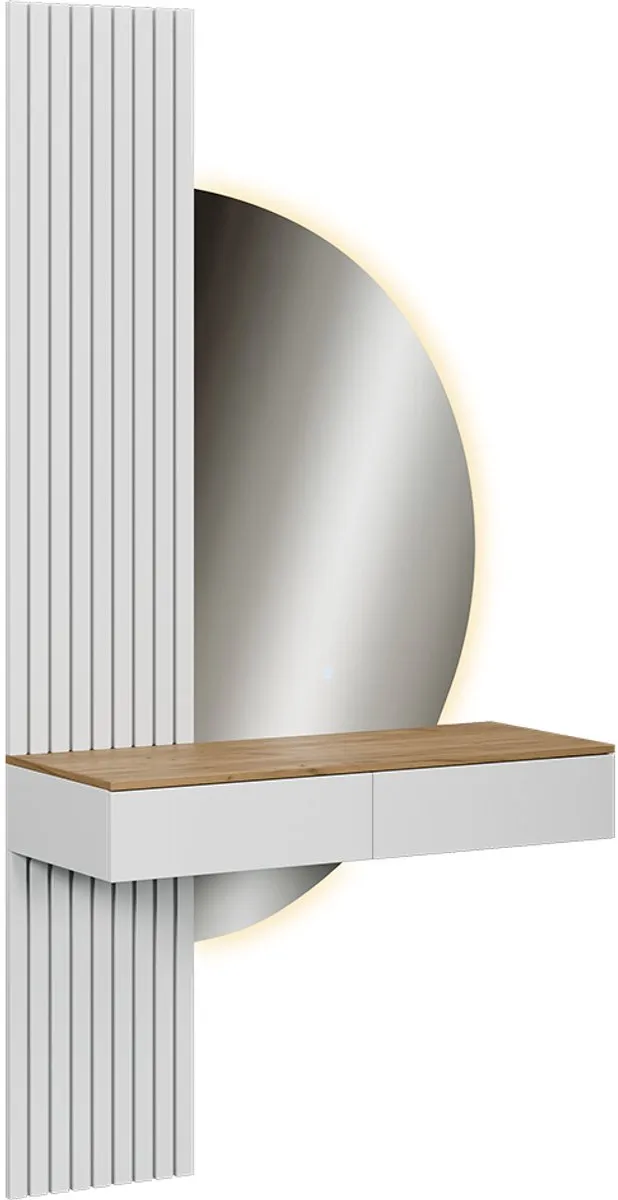 Vicco Kaptafel met licht Melina, Wit/Eiken, 100 cm met LED-spiegel
