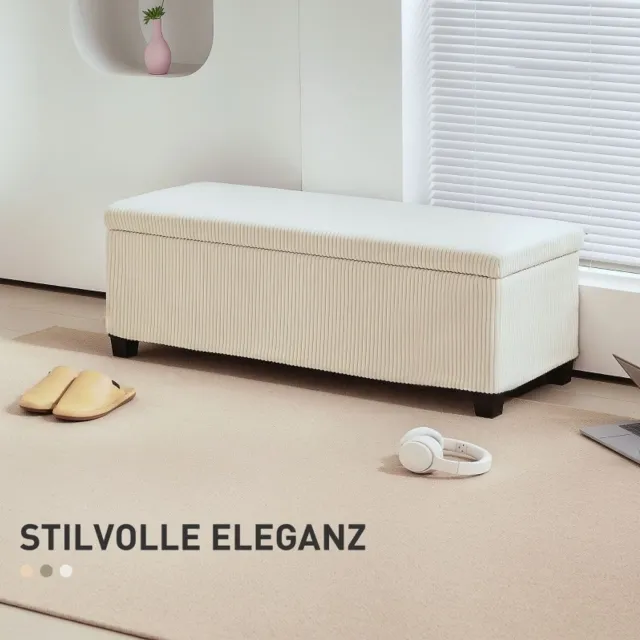 DESMIU Opbergbank 112 x 42 x 40 Cm - Verborgen Opbergruimte - Voor Woonkamer, Slaapkamer En Hal - Polyester Beige