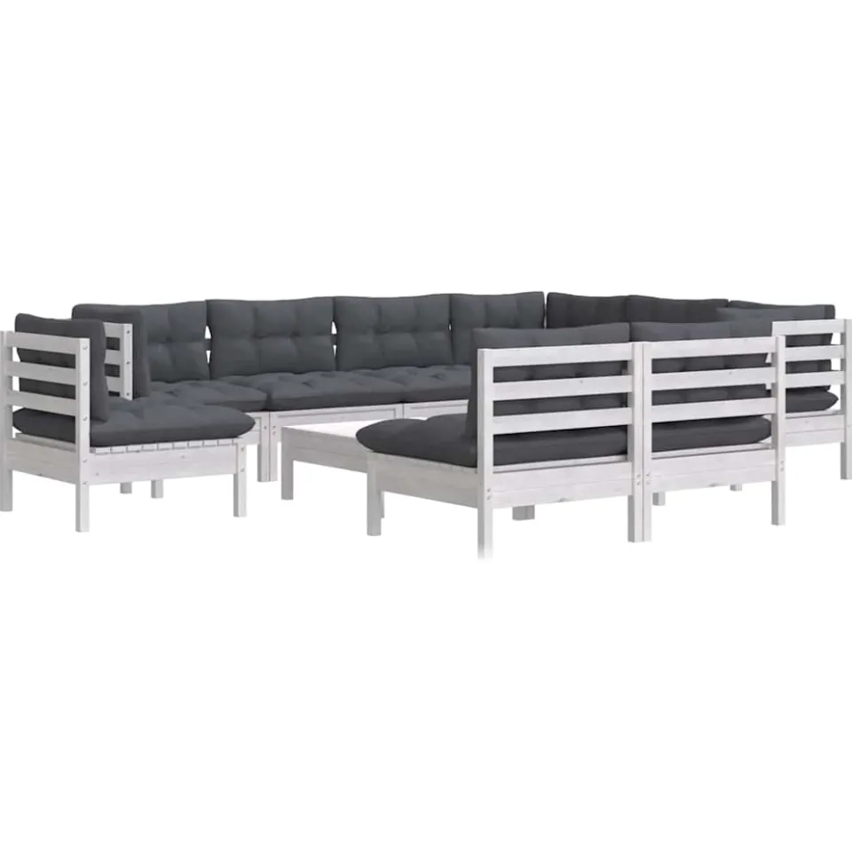 vidaXL 10-delige Loungeset met kussens massief grenenhout wit, foto 3