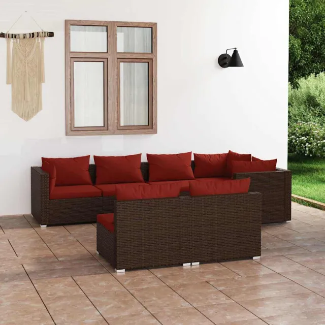 vidaXL 7-delige Loungeset met kussens poly rattan bruin, foto 2