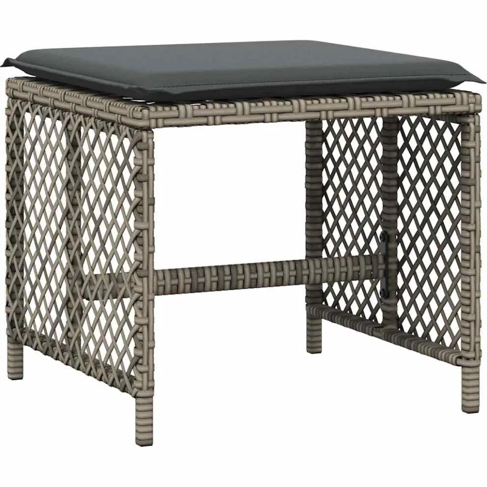 vidaXL Tuinkrukken 4 st met kussens 41x41x36 cm poly rattan grijs, foto 4