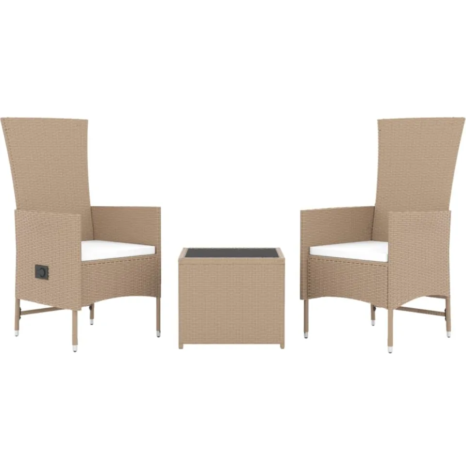 vidaXL 3-delige Loungeset poly rattan en staal beige