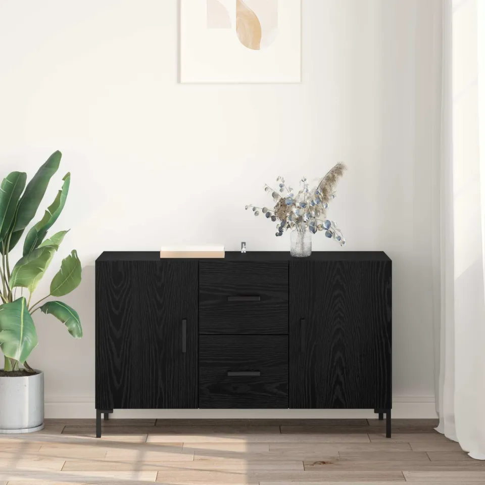 vidaXL Dressoir Zwart Eiken 100 x 36 x 60 cm Bewerkt hout, foto 4