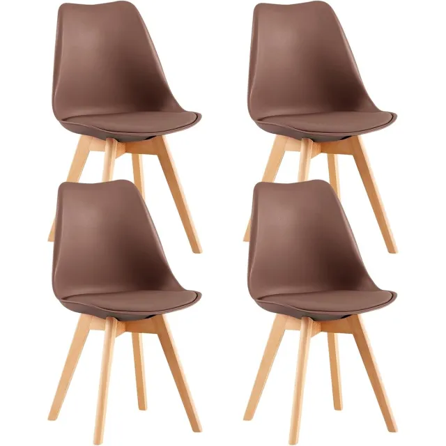 J.T.R Eetkamerstoelen-Eetkamerstoelen set van 4-gestoffeerd-vintage stijl- met massief beukenhouten poten-Chocolade Bruin.