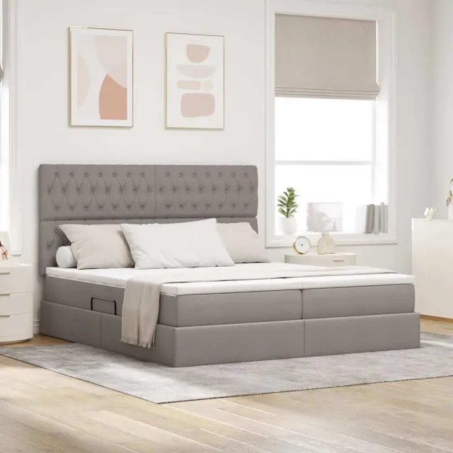 vidaXL Opslag bed met hoofdeinde met opslag Taupe 200 x 200 cm Stof