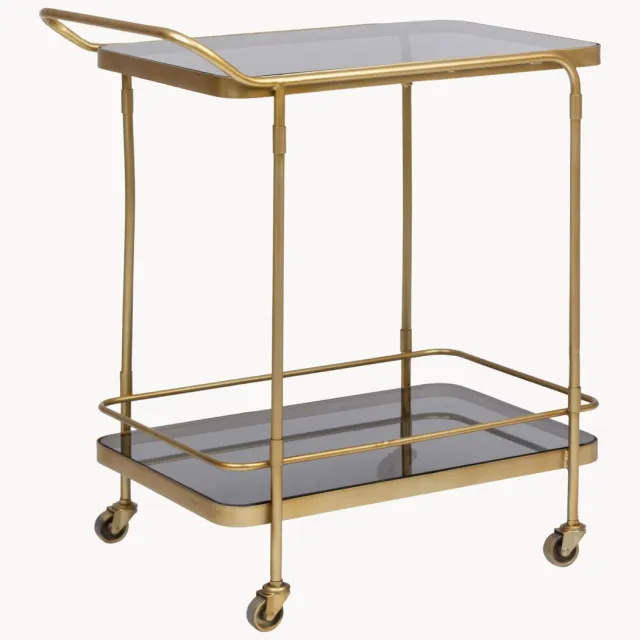 Bizzotto Bar cart Orabel met glazen tafelbladen Transparant, Grijs, Goudkleurig