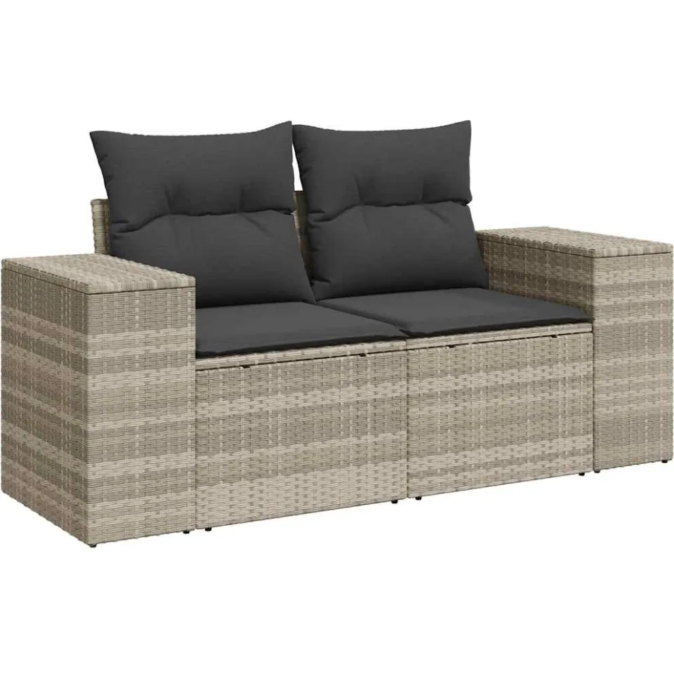 vidaXL 9-delige Loungeset met kussens poly rattan lichtgrijs