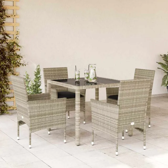 vidaXL 5-delige Tuinset met kussens poly rattan en glas lichtgrijs