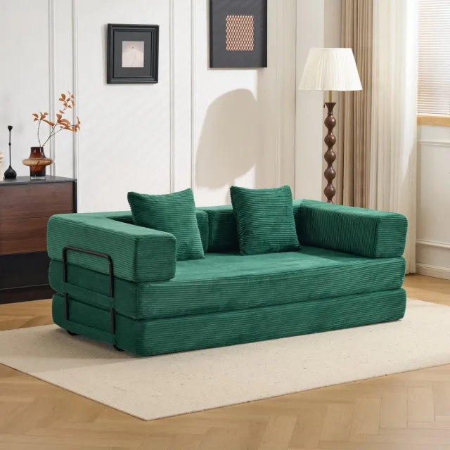 MODENUIT Slaapbank 185 x 92,5 cm - Uitklapbaar - Woonkamer En Slaapkamer - Ribfluweel Donkergroen