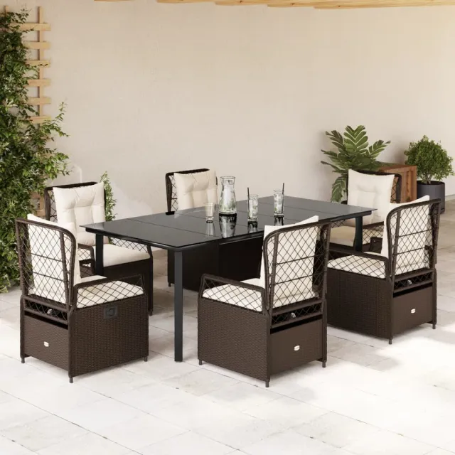 vidaXL 7-delige Tuinset met kussens poly rattan bruin, foto 2