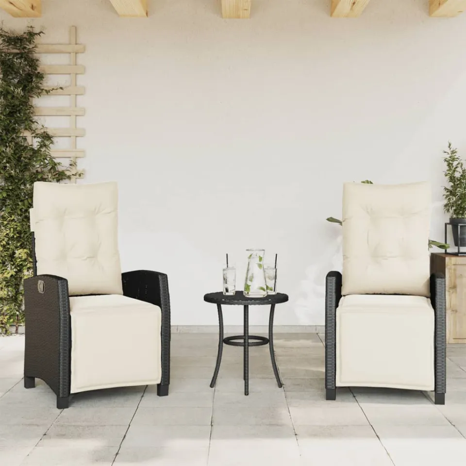 vidaXL 3-delige Bistroset met kussens poly rattan zwart, foto 2