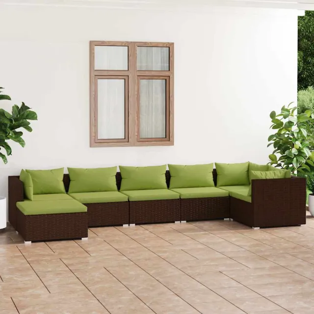 vidaXL 7-delige Loungeset met kussens poly rattan bruin, foto 2