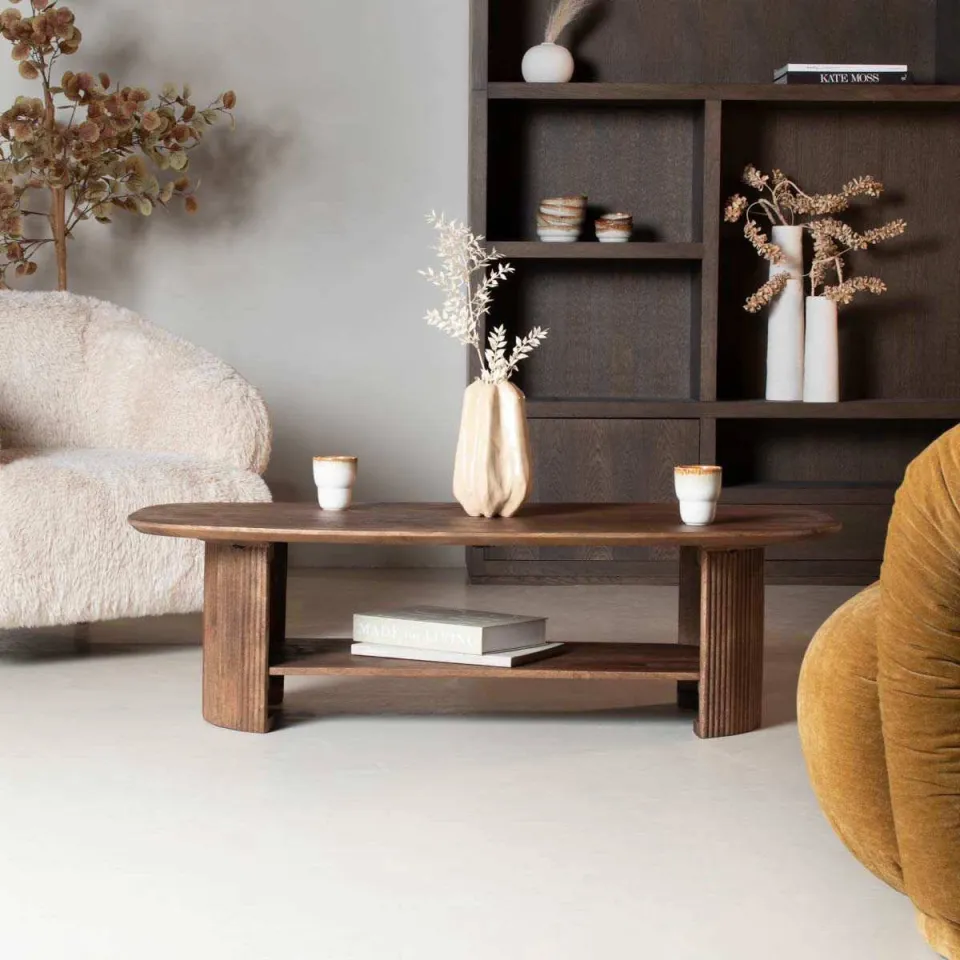 Giga Meubel Salontafel Lorna - Deens Ovaal Bruin Hout - 130x70x38cm, foto 2