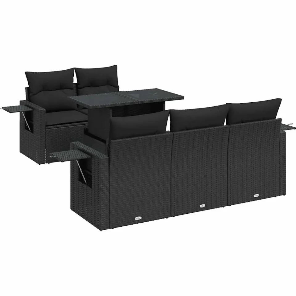 vidaXL 6-delige Loungeset met kussens poly rattan zwart, foto 3