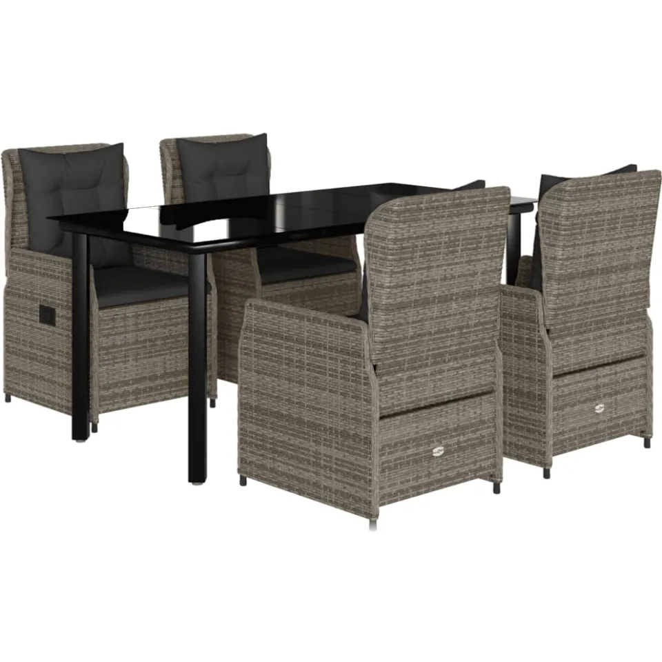 vidaXL 5-delige Tuinset met kussens poly rattan grijs, foto 3
