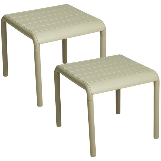 Ambiance tuin bijzettafeltje - 2x - groen - kunststof - 45 x 45 x 41 cm - koffietafel - handig naast je luie stoel