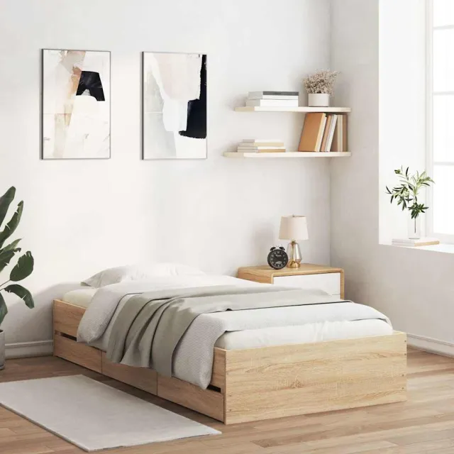 vidaXL Bedframe met lades bewerkt hout sonoma eikenkleurig 90x200 cm Bruin