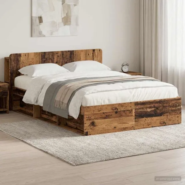 vidaXL Bedframe met opslag Oud hout 150 x 200 cm Bewerkt hout Bruin