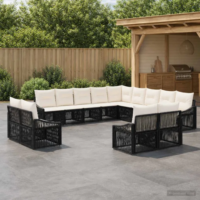 vidaXL Tuinbankenset 13 st 13-zits Zwart poly rattan, foto 2